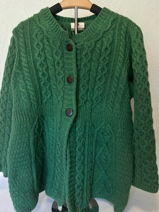 Carraigdonn Sweaters - Carraigdonn Ireland 100% Merino Wool Aran Cable Knit Cardigan Sweater  L